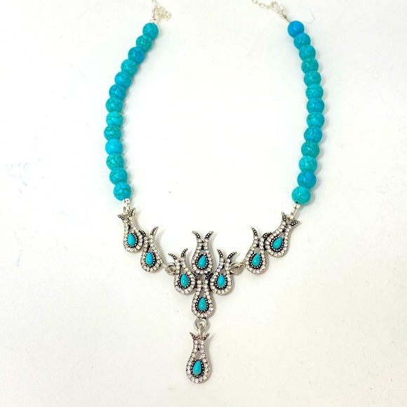 Cocktail necklace aqua howlite & sterling silver - Picture 1 of 3